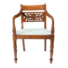 Anglo Indian teak arm chair with caned seat and cushion 1900 50  - 3279198