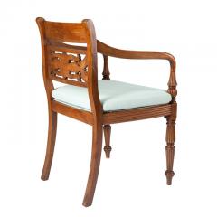 Anglo Indian teak arm chair with caned seat and cushion 1900 50  - 3279267