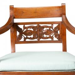 Anglo Indian teak arm chair with caned seat and cushion 1900 50  - 3279272
