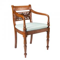 Anglo Indian teak arm chair with caned seat and cushion 1900 50  - 3279276