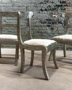 Anglo Raj Style Indian Hammered Silver Wrap Dining Chairs w Hair on Hide 1950 - 3524379