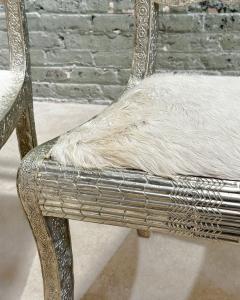 Anglo Raj Style Indian Hammered Silver Wrap Dining Chairs w Hair on Hide 1950 - 3524383