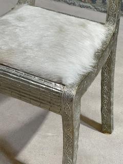 Anglo Raj Style Indian Hammered Silver Wrap Dining Chairs w Hair on Hide 1950 - 3524384