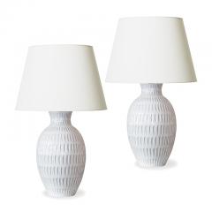 Anna Lisa Thomson Pair of tall Lamps with Gouged Pattern in White by Anna Lisa Thomson - 2117454