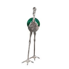 Anthony Redmile J Anthony Redmile Exotic Heron Sculpture with Inset Malachite Orb 1970s Signed  - 3824307