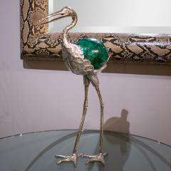 Anthony Redmile J Anthony Redmile Exotic Heron Sculpture with Inset Malachite Orb 1970s Signed  - 3824311