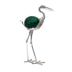 Anthony Redmile J Anthony Redmile Exotic Heron Sculpture with Inset Malachite Orb 1970s Signed  - 3824312