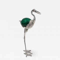 Anthony Redmile J Anthony Redmile Exotic Heron Sculpture with Inset Malachite Orb 1970s Signed  - 3828714