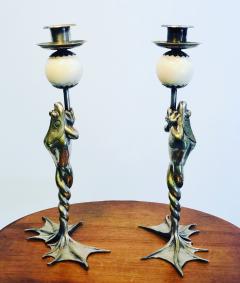 Anthony Redmile Rare Pair of Anthony Redmile Silver Plated Frog Candlesticks - 1031999