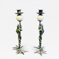 Anthony Redmile Rare Pair of Anthony Redmile Silver Plated Frog Candlesticks - 1032608