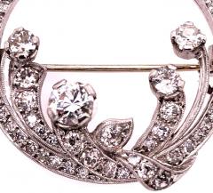 Antique 14 Karat Pin or Brooch in White Gold Diamond Circle - 2713183