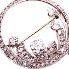 Antique 14 Karat Pin or Brooch in White Gold Diamond Circle - 2713187