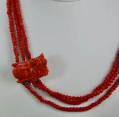 Antique 14k Coral Necklace with Carved Bacchus Head - 3459023