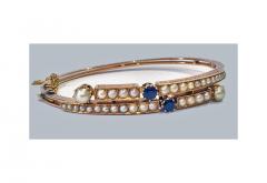 Antique 15K Rose Gold Sapphire and Pearl Bangle English C 1890 - 59370