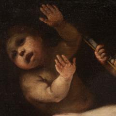 Antique 17th century painting oil on canvas cherub games - 4014870