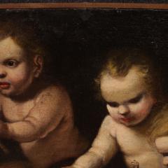 Antique 17th century painting oil on canvas cherub games - 4014875