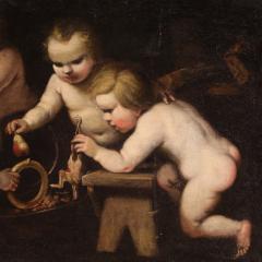 Antique 17th century painting oil on canvas cherub games - 4014879