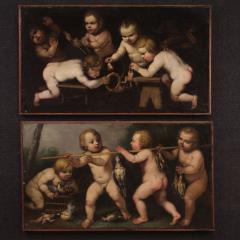 Antique 17th century painting oil on canvas cherub games - 4014881