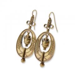 Antique 18K Gold Urn and Wreath Pendant Earrings - 3299350