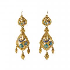 Antique 18K Gold and Enamel Pendant Earrings - 3571921