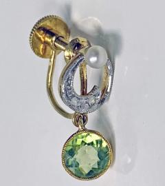 Antique 18K Gold and Platinum Peridot and Diamond Earrings - 3119512