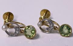 Antique 18K Gold and Platinum Peridot and Diamond Earrings - 3119513