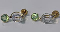 Antique 18K Gold and Platinum Peridot and Diamond Earrings - 3119514