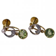 Antique 18K Gold and Platinum Peridot and Diamond Earrings - 3119515