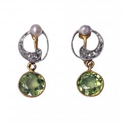 Antique 18K Gold and Platinum Peridot and Diamond Earrings - 3124119