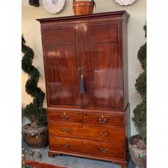 Antique 18c Flame Mahogany Inlaid Linen Press Armoire Cupboard - 4762466