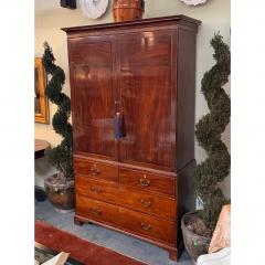 Antique 18c Flame Mahogany Inlaid Linen Press Armoire Cupboard - 4762468