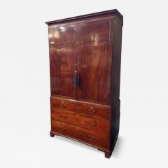 Antique 18c Flame Mahogany Inlaid Linen Press Armoire Cupboard - 4762650