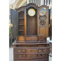 Antique 18c Louis XV Carved Walnut Vaisselier With Built in Clock - 4317163