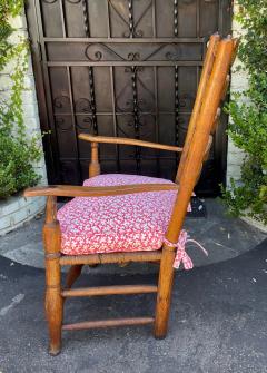 Antique 18th C American Ladder Back Arm Chair W Scalamandre Down Cushion - 2611497