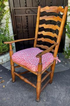 Antique 18th C American Ladder Back Arm Chair W Scalamandre Down Cushion - 2611498