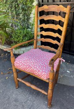 Antique 18th C American Ladder Back Arm Chair W Scalamandre Down Cushion - 2611500