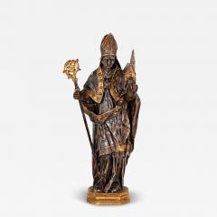 Antique 18th C Carved Painted Giltwood Figure of St Agustin - 4553596