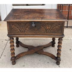 Antique 18th C Carved Walnut Bible Box Side Table - 4615674