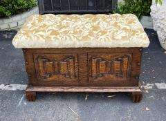 Antique 18th C English Tudor Oak Silk Velvet Tufted Chest or Trunk - 2512568