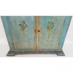 Antique 18th C French Country Paint Decorated Shallow Bookcase Cupboard - 1767846