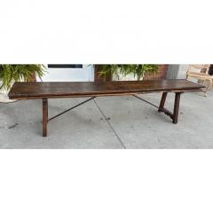 Antique 18th C French Country Walnut Iron Long Trestle Bench W Folding Back - 3954924