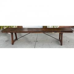 Antique 18th C French Country Walnut Iron Long Trestle Bench W Folding Back - 3954925