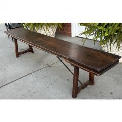 Antique 18th C French Country Walnut Iron Long Trestle Bench W Folding Back - 3954926