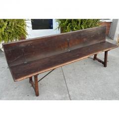 Antique 18th C French Country Walnut Iron Long Trestle Bench W Folding Back - 3954928