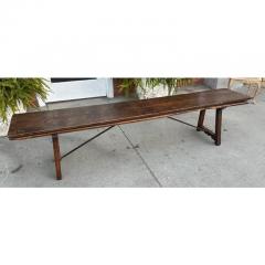 Antique 18th C French Country Walnut Iron Long Trestle Bench W Folding Back - 3954929