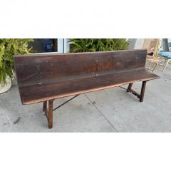 Antique 18th C French Country Walnut Iron Long Trestle Bench W Folding Back - 3954930