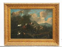 Antique 18th C Landscape Oil Painting Cattle in a Mountain Landscape - 2259677