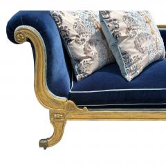 Antique 18th C Louis XVI Giltwood Chaise Fainting Couch Sapphire Blue Mohair - 4736618