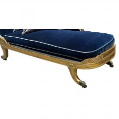 Antique 18th C Louis XVI Giltwood Chaise Fainting Couch Sapphire Blue Mohair - 4736619