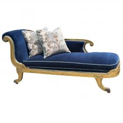 Antique 18th C Louis XVI Giltwood Chaise Fainting Couch Sapphire Blue Mohair - 4736620